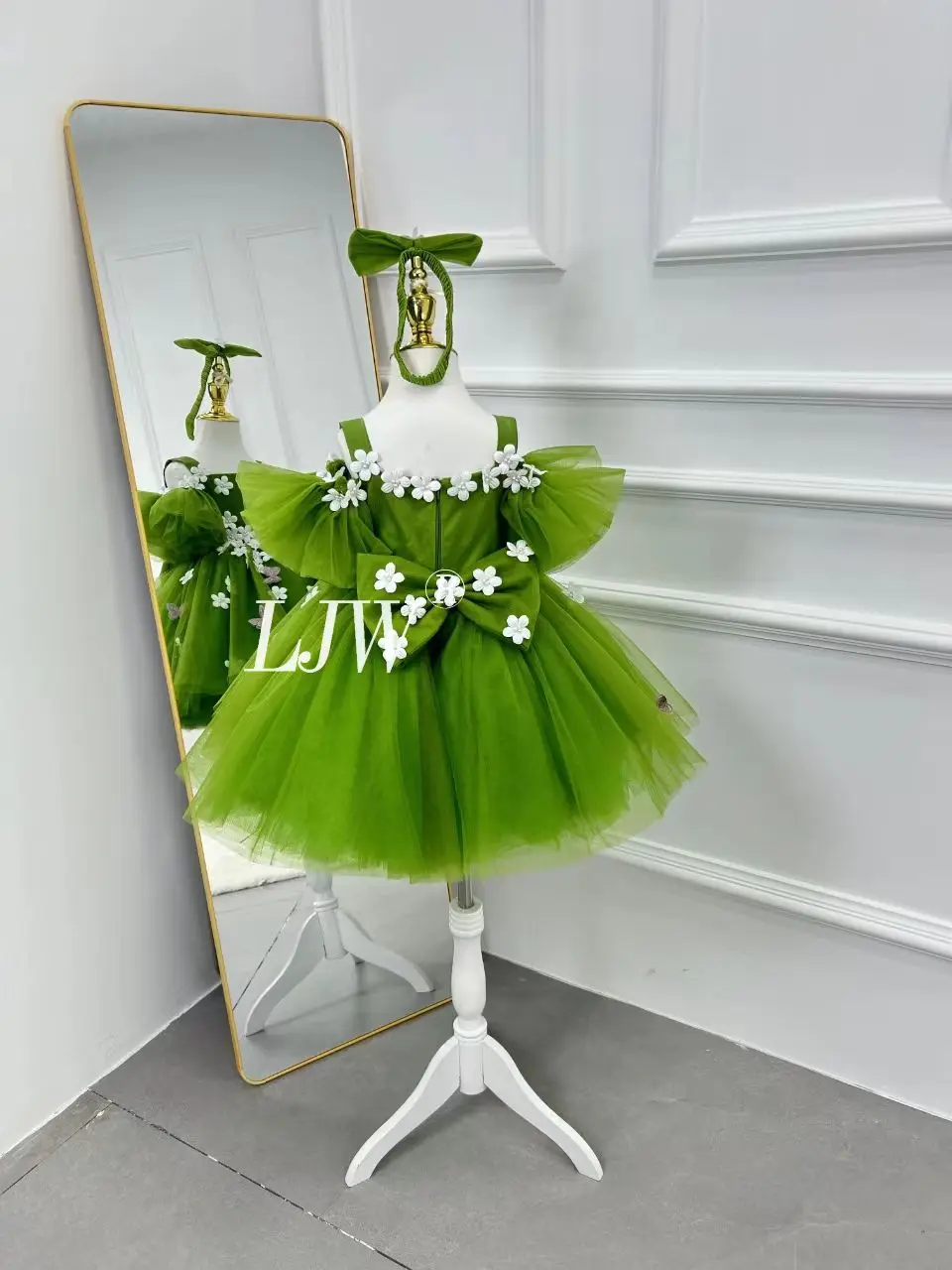 الزهور الخضراء الجنية شبكة فستان الأميرة الأطفال المعمودية الزي حفل زفاف وعيد ميلاد فستان 2-8 سنة زهرة فتاة الزفاف #5