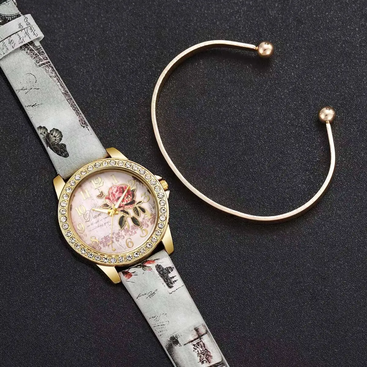 2 قطعة/المجموعة أزياء النساء الساعات السيدات حجر الراين كوارتز ساعة حزام من الجلد ساعة اليد سوار مجموعة Reloj Mujer (بدون صندوق) #6