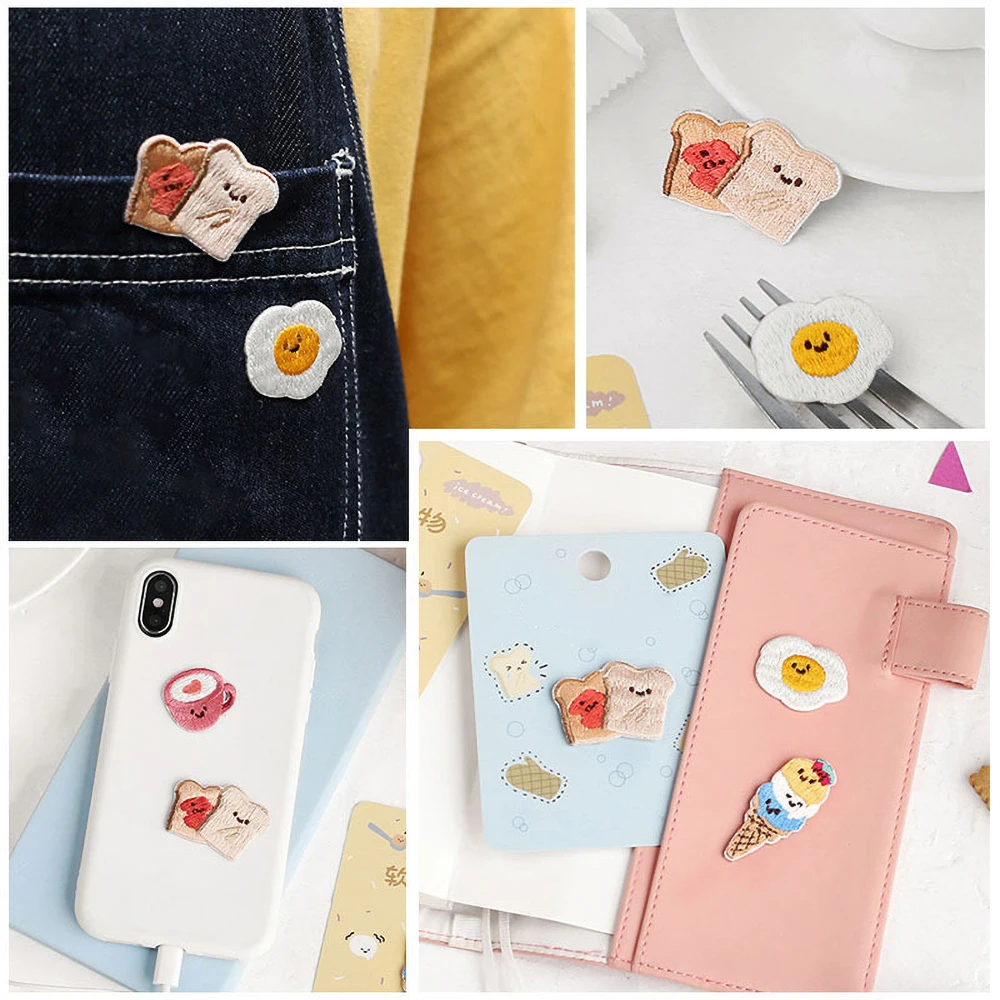 1 Piece Eggs Toast Coffee Ice Cream Stick on Embroidery Patch, Decals, DIY School Bags, Clothes, Cartoon Decorations