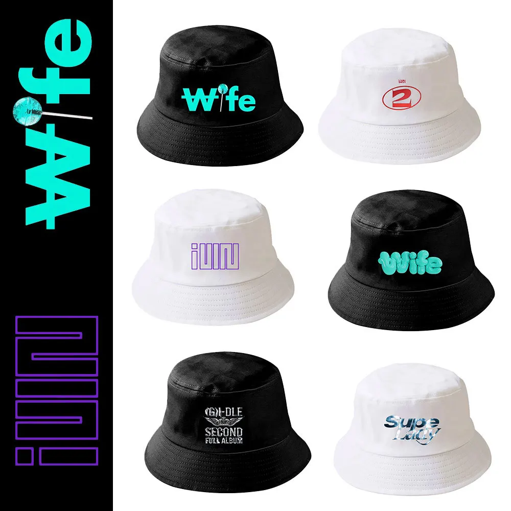 KPOP (G)I-DLE ALBUM Super Lady Logo Printed Canvas Bucket Hat Fashion Casual MiYeon Soyeon YUQI Minnie Shuhua Sun Hat Fans Gift