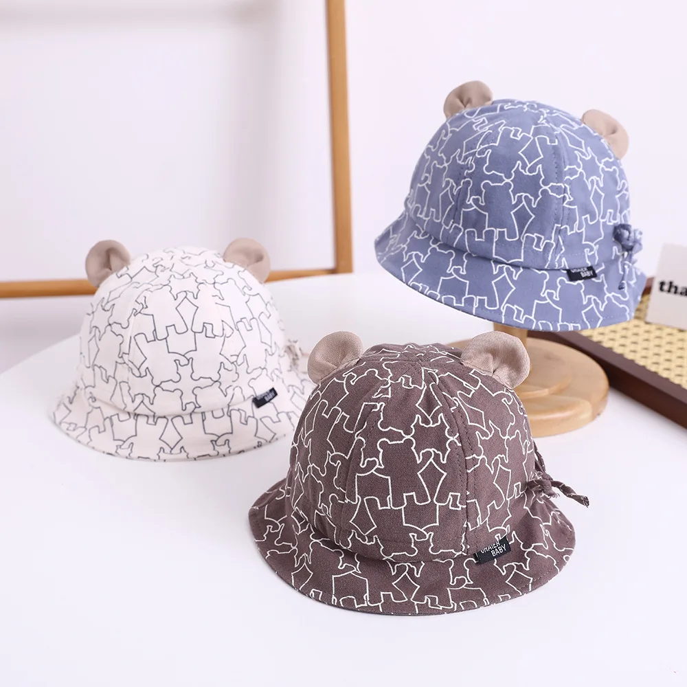 Baby Bucket Hat  For 3-12M New Spring Baby Boys Girls Sunshade Hat Cute Cartoon Bear Print Outdoor Summer Kids Hat Fishing Cap