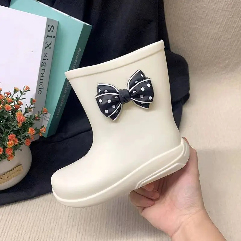 Fashion Kids Rain Boot Baby Boy Girl Raincoat Infant Toddler Child Bow Shoes PVC Waterproof Soft Bottom Baby Shoes 1-10Y