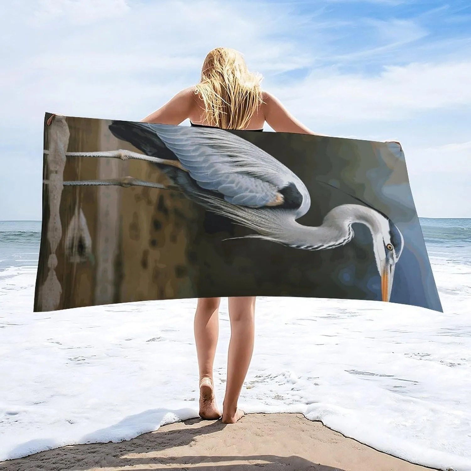 

Blue heron photo Beach Towel for Family stuffs friend Gifts Quick-Dry Sand free For Bath Yoga Tourism Beach Camping Swimming GYM