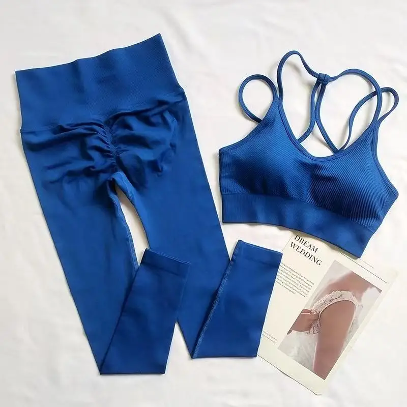 Seamless Yoga Suit Women's Beauty Back Sports Bra Lingerie Peach Buttocks Fitness High Waist Legigngs Gym Yoga Suit Pilates Set