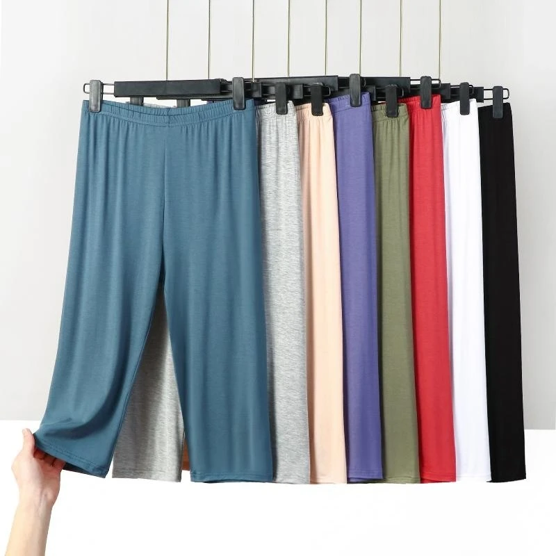 High Waist Modal Ladies Tight Seven-Foot Pants Summer Thin Outerwear Anti-Light Shorts plus Size Pure Color Base Layer Trousers