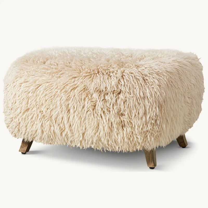 

Solid wood lamb wool small stool simple premium sofa low stool single