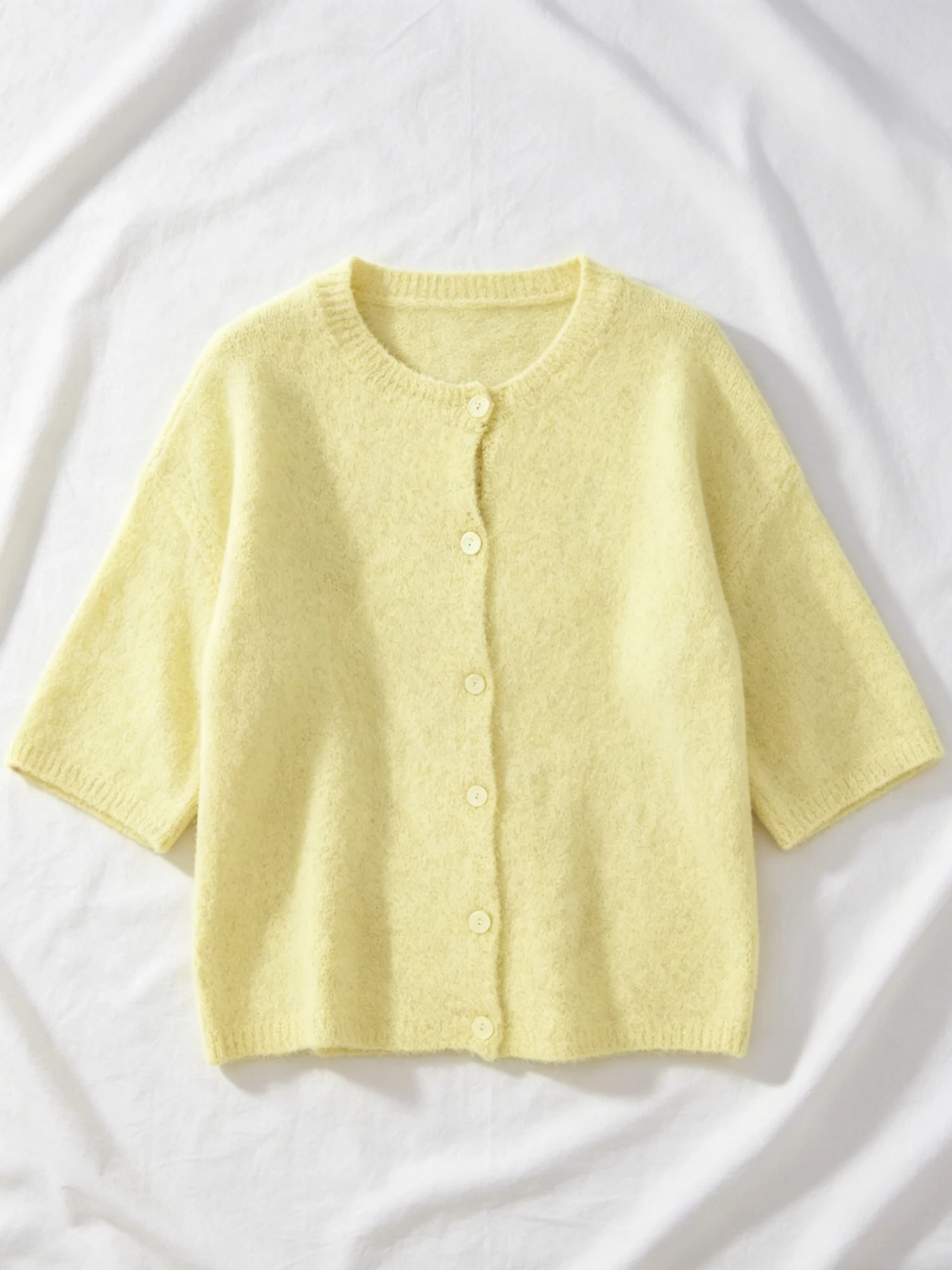 

Women's plus size fashionable knitted cardigan, elegant spring and summer seven quarter sleeve button up women's clothing