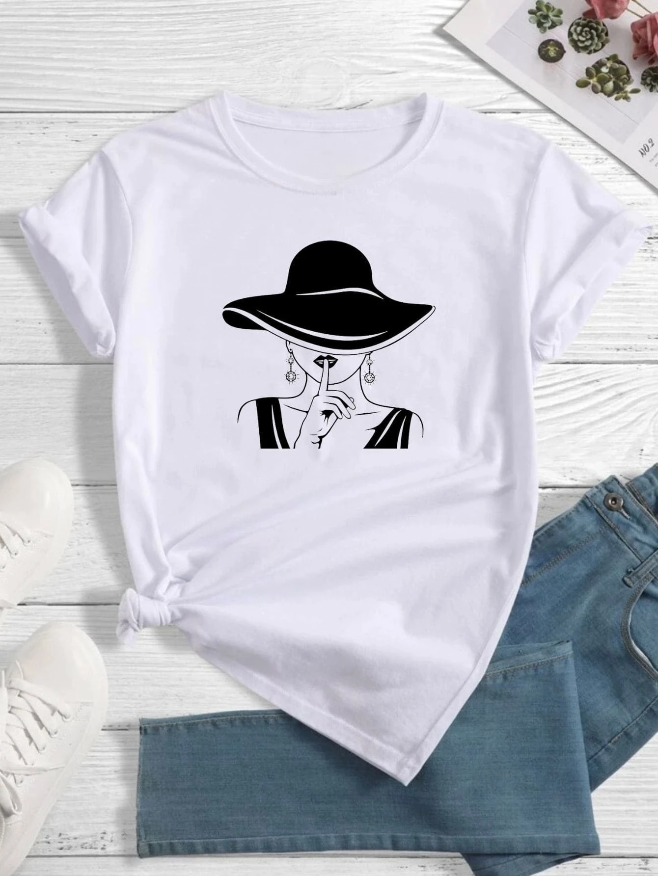 T-shirt stampata con motivo ritratto alla moda T-shirt regalo per campeggio e vacanze lavabile in lavatrice adatta