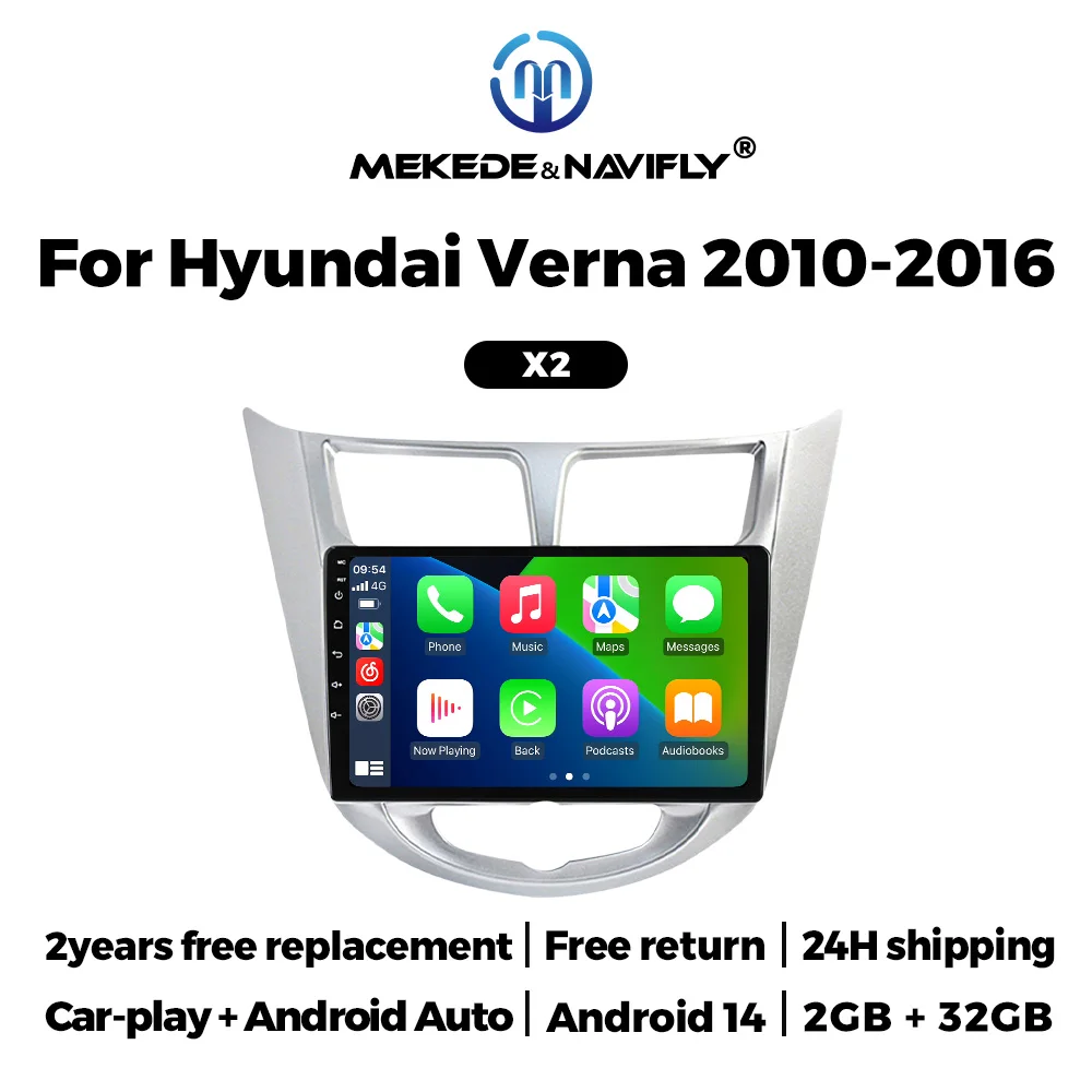 

Беспроводное Carplay автомобильное радио 2G+32G 4-ядерное для Hyundai Solaris Verna Accent 2010-2016, Android 14, навигация GPS, мультимедийный плеер