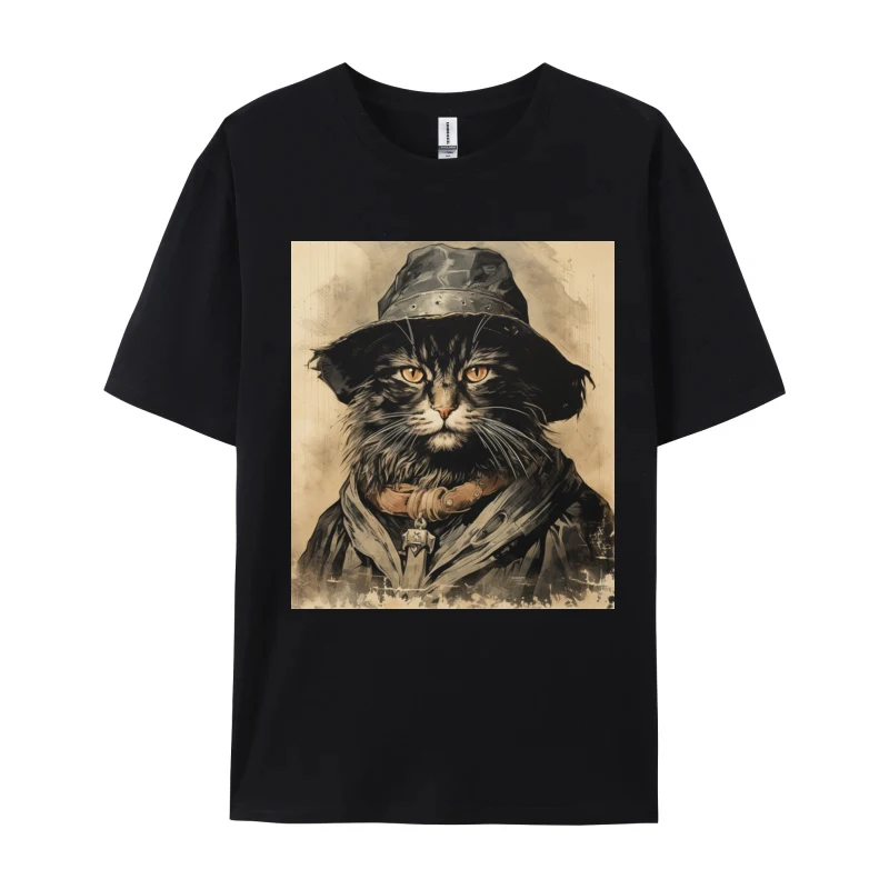 Vintage T-shirt Wanted Bounty Poster Of Old West Cat Top T-shirts for Men Summer Fall Funky T-shirts Round Collar Cotton Tee