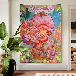 Cartoon S-Strawberry S-Shortcake Cute Tapestry Art Printing Japanese Wall Tapestry Anime Wall Hanging Home Decor