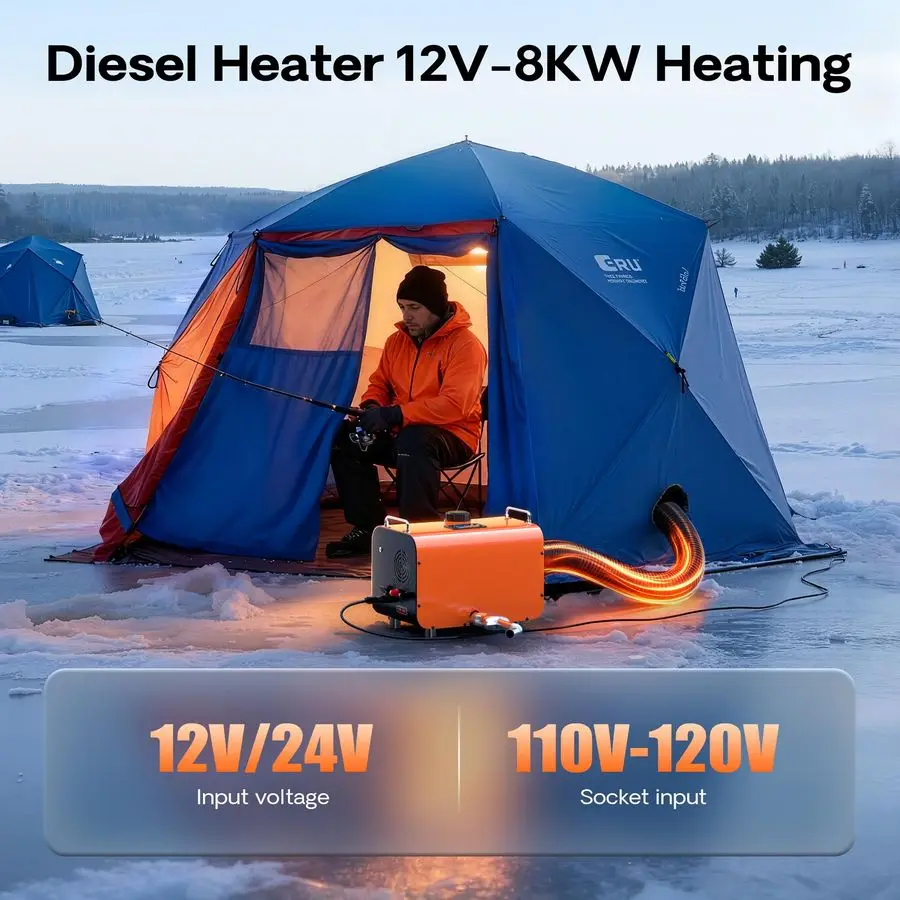 Heizung 8 kW, tragbarer AllinOne 12 V 24 V 110 V Diesel-Lufterhitzer mit LCD-Display und Fernbedienung, schnelles Aufheizen für Auto, LKW, R