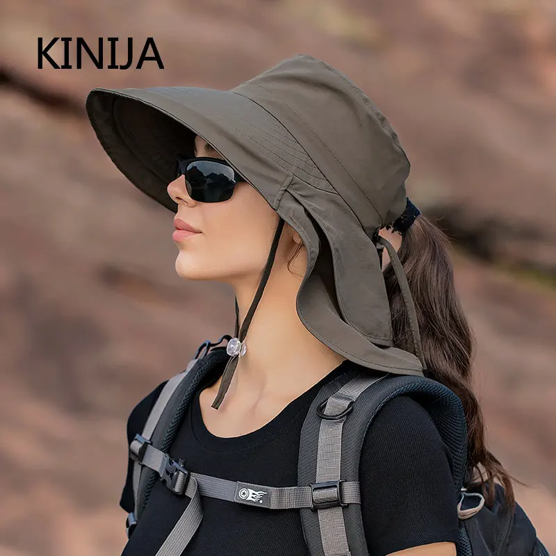 Women Wide Large Brim Sun Hat Bucket Hat Summer Outdoor Fishing Hiking UV Anti Neck Protection Shawl Visor Cap Ladies Hat Bonnet