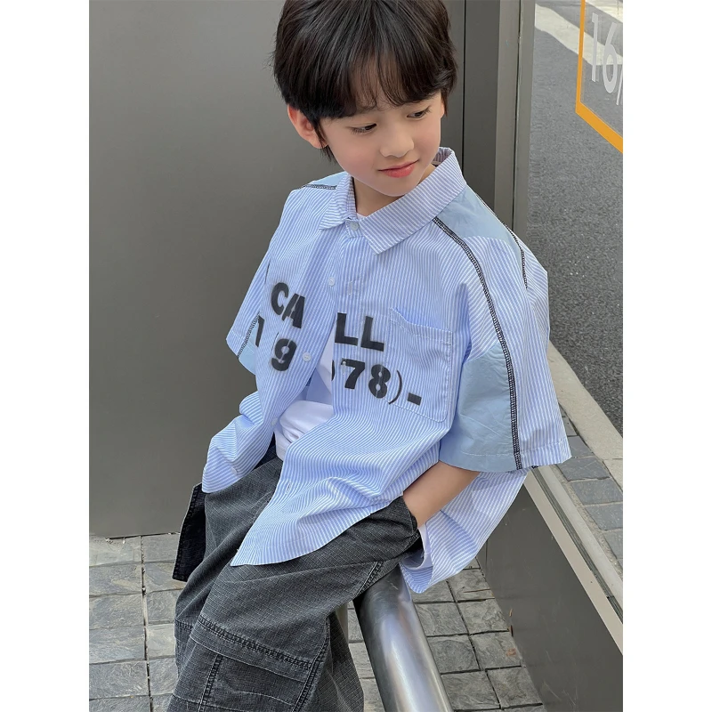 

Summer Shirt 2025 New Children's Summer Five-point Sleeve Clothes Baby Striped Trend Casual Shirt