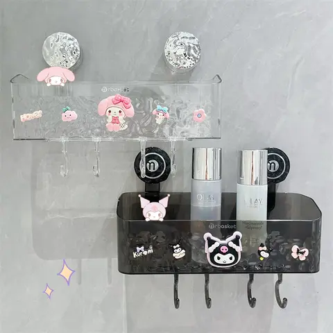 귀여운 쿠로미 만화 장식의 Sanrio 크리에이티브 욕실 랙 – 실용적인 벽걸이 저장 솔루션