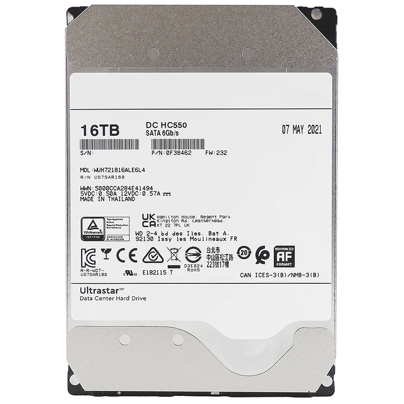 DC HC550 16TB 18TB  3.5 HDD SATA 7200RPM SATA 6Gb/s 512M Helium Sealed Enterprise 3.5" Hard Drive WUH721816ALE6L4