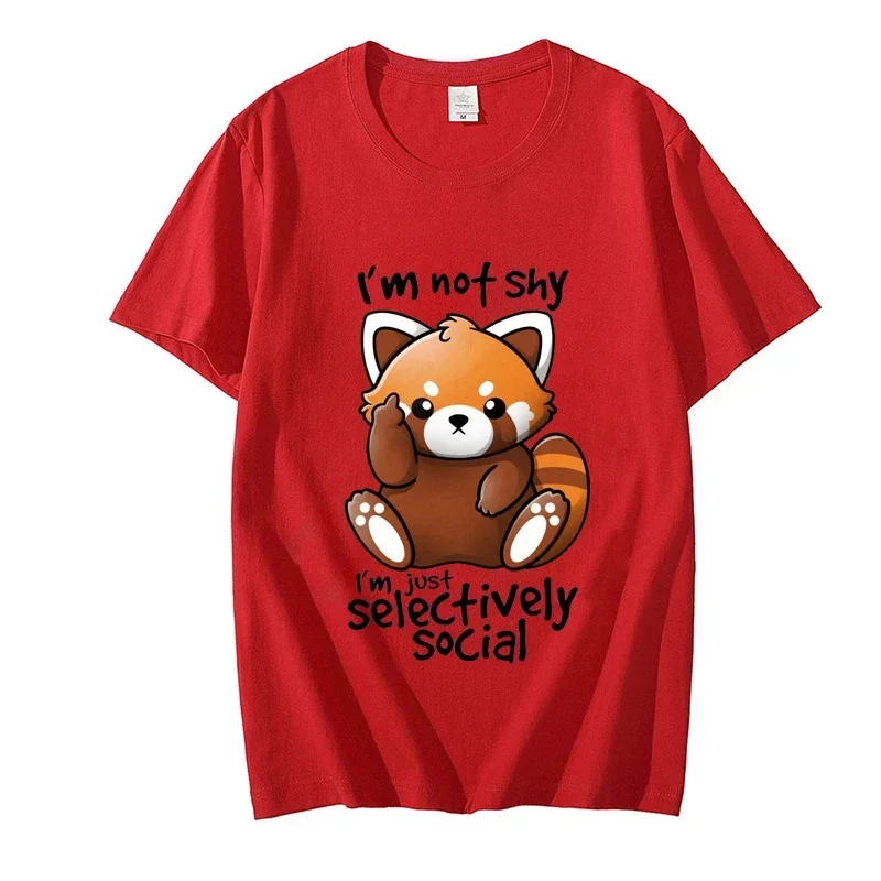 Shy Red Panda Print T-shirt for Women Clothes Chibi Animal Funny Cute Tshirt Short Sleeve Tee Tshirts Clothing Aesthetic Clothes