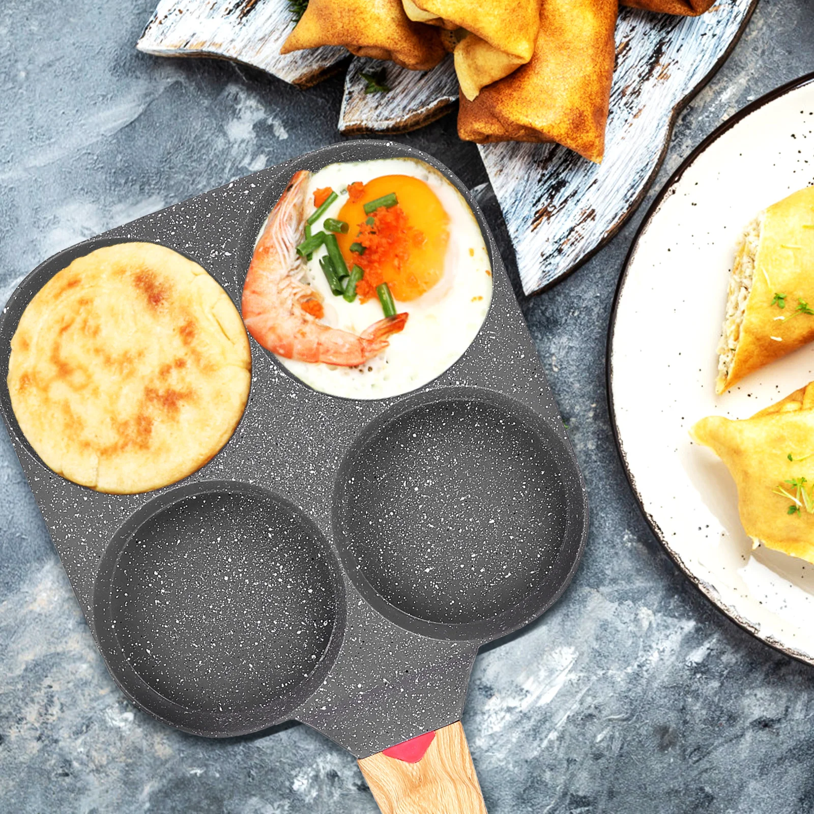 

4 cup Non stick Breakfast Pan Heat resistant Aluminum Alloy H Anti scalding Easy Clean Frying Pan Egg Cooker Black