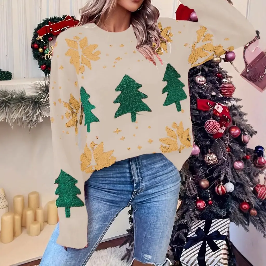 

Женский осенне-зимний пуловер с круглым вырезом, свитер в европейском и американском стиле, независимая станция, рождественский дизайн