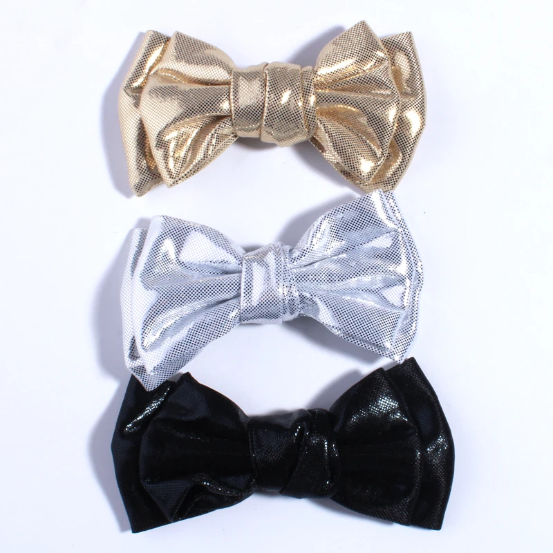 9.5CM New Sparkling Leather Hair Bow For Hair Clips Metallic Fabric Bowknot Hair Tie For Hairpins Headband Accessories