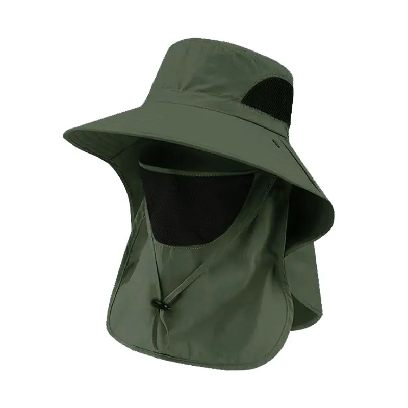 Sun Protection Bucket Hat Neck Protector One-piece Fishing Hiking Hat Outdoor Breathable Bucket Hat Windproof Large-brimme