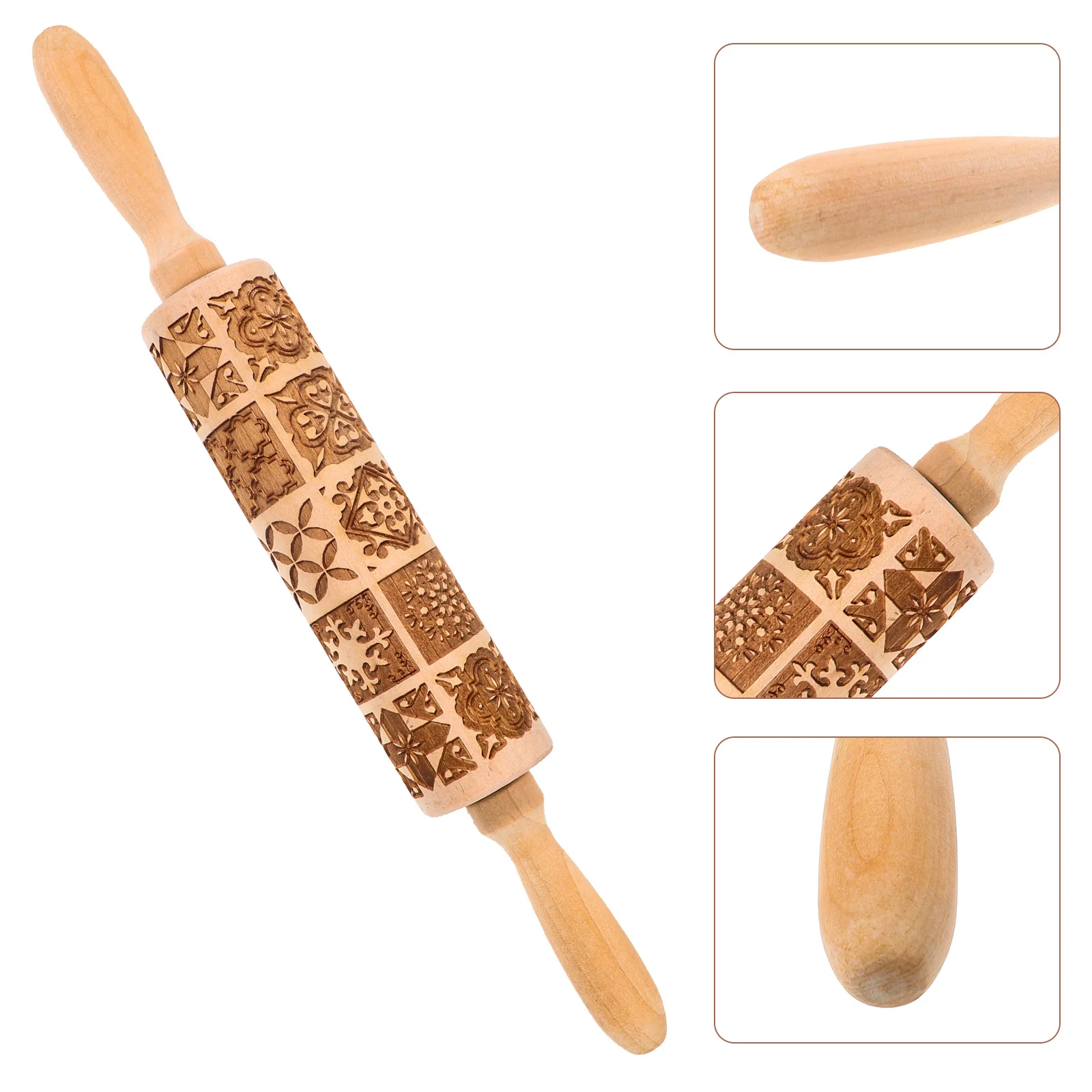 

1pc Wooden Rolling Pin Embossed Carved Design For Baking Pizza Pastry Dough Kitchen Tool Baking Supply Dough Roller