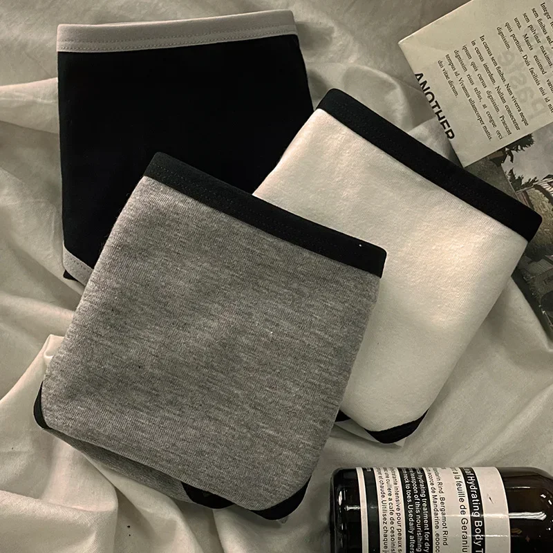 3pcs/set Women's Cotton Briefs Mid-Rise Black White Japanese Style Sporty Underwear Cotton Panties for Teen Girls Wholesale