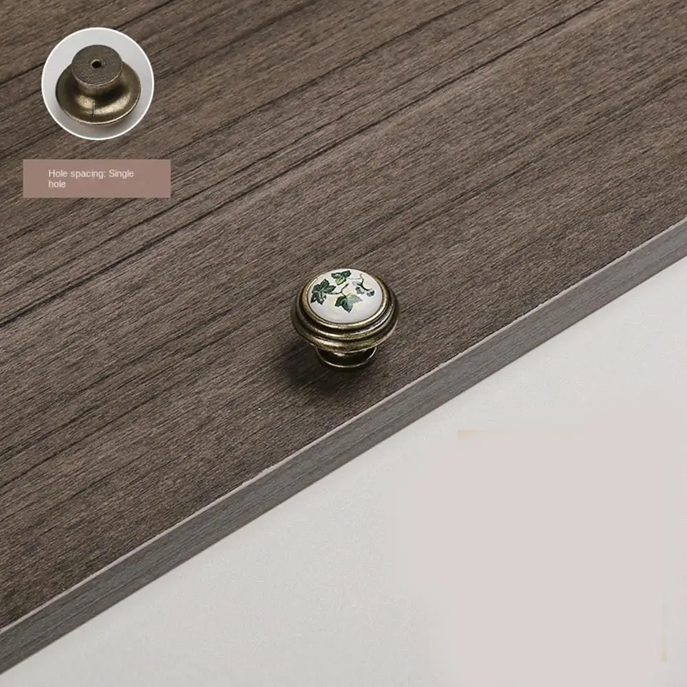 Zinc Alloy Ceramic Cabinet Handles Bronze Vintage Drawer Knobs Green/Red Leaves European Wardrobe Door Handle Closet Dresser