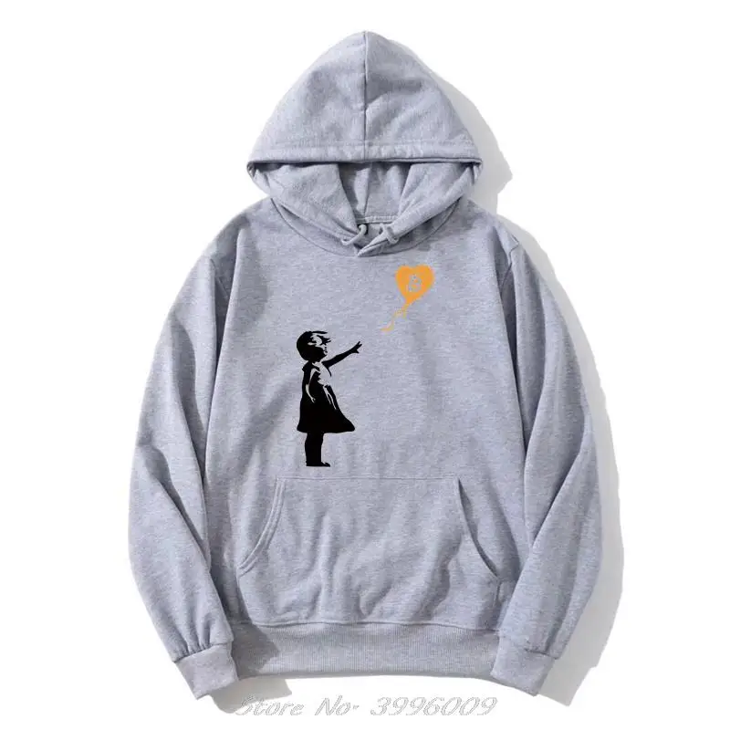 Bitcoin Cryptocurrency Meme Bansky Balloon Girl Hoodie Vintage Men Unisex Oversize Sweatshirts Zip Up Pullover Hooded Jacket