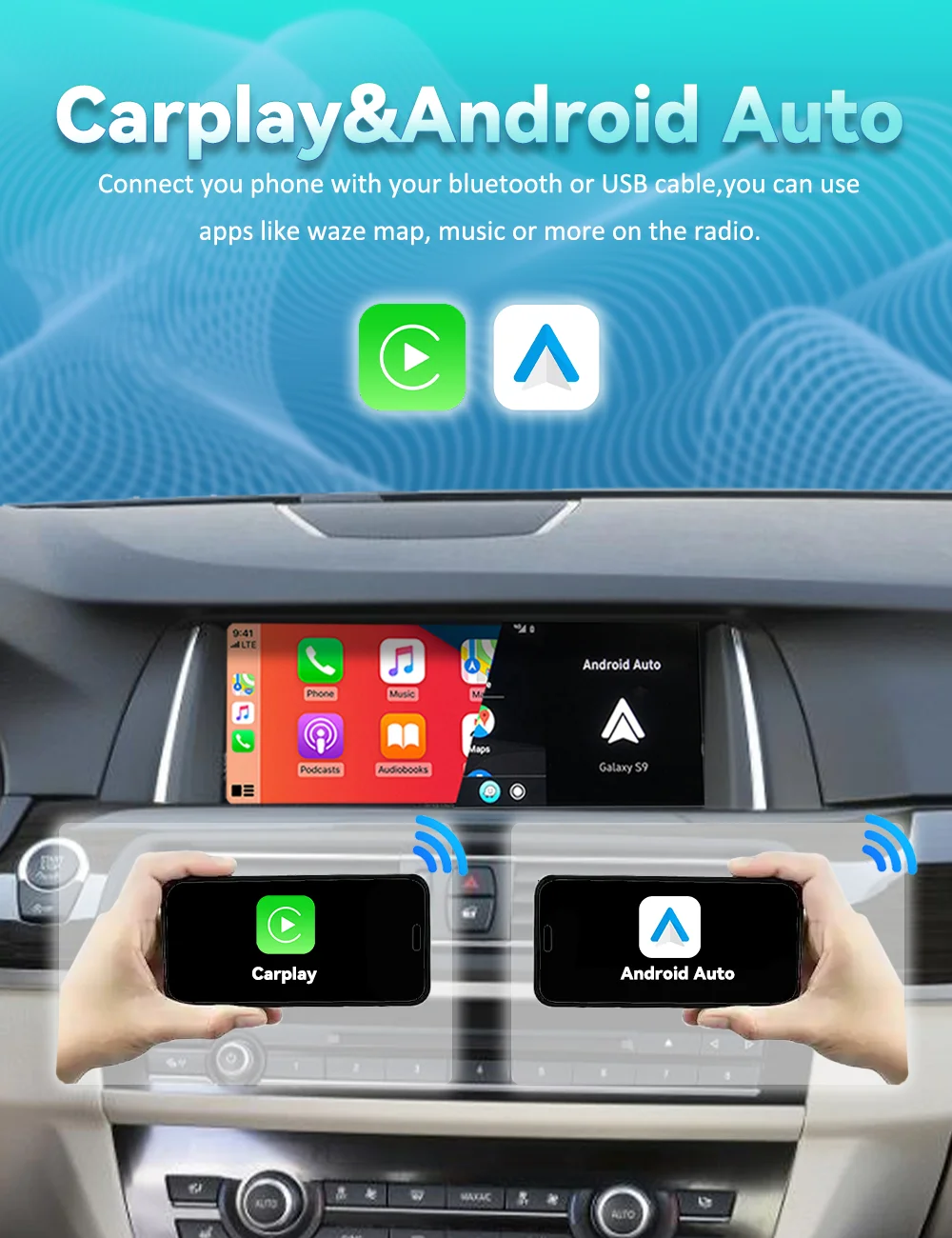 BONROAD 10,25'' Kabelloses CarPlay Android Auto Audio Autoradio Linux-System für BMW 5er Serie F10 F11 NBT CIC System GPS-Navigation Multimedia-Touchscreen-Display Stereo-Mirroring Airplay Autolink – Detail 1