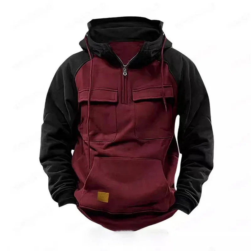 الشتاء الرجال الشارع الشهير خمر هوديي الخريف العصرية رجالي كتلة اللون قمصان سويت شيرت بقلنسوة سستة الرباط كم طويل فضفاض هوديس