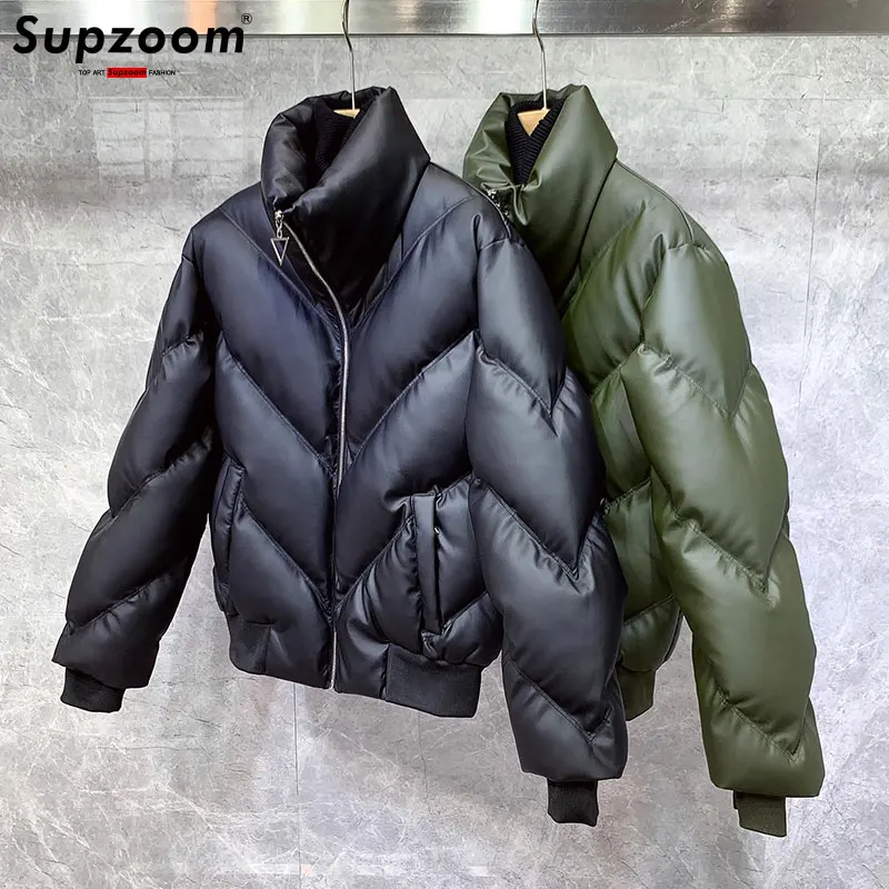 Supzoom 2023สินค้ามาใหม่สำหรับฤดูหนาวคู่เสื้อแจ็คเก็ตสำหรับผู้ชายคู่แบบสบายๆ, ปกแนวตั้งทรงหลวมอบอุ่นผ้าฝ้ายหนา