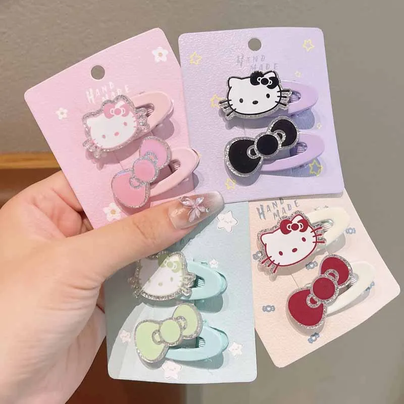 2/4개 세트 아기 헤어 클립 만화 헬로키티와 리본 여자아이 헤어핀 귀여운 어린이 클립 바레트 아기 헤어 액세서리