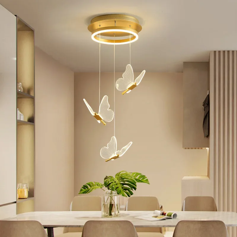 

2025 Butterfly Led Chandelier Lighting Bedroom Bedside Background Acrylic Pendant Lamp Home Deco Hanging Celing Light Fixtures