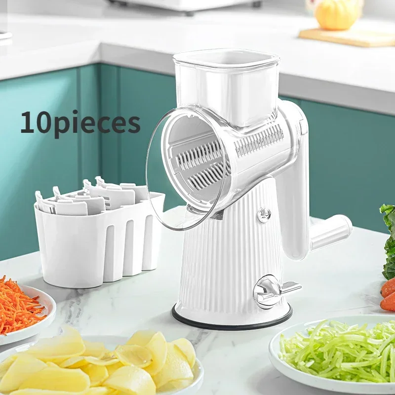 5 In 1 Rotary Cheese Grater With Handle Manual Vegetable Graters Shredder Slicer Nuts Grinder With Strong Suction Base