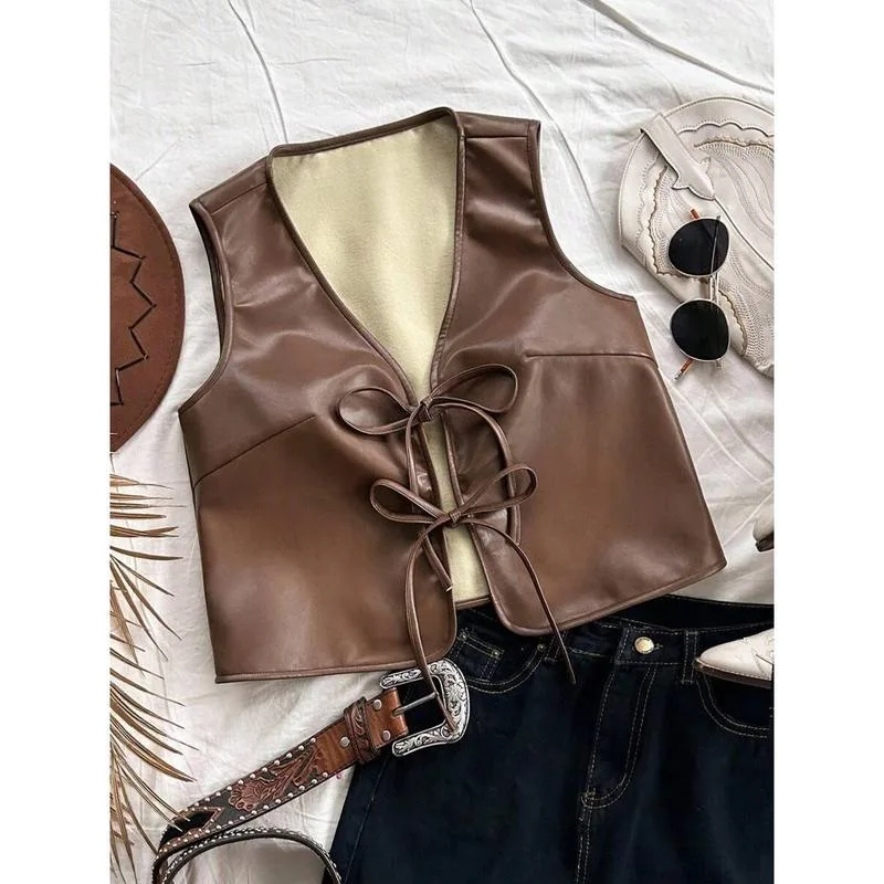

Women's PU Leather Vest J 58868 Sves Cross-Border Fashion Inner Wear Regular Length Inner Sleeveless Top Spring Season