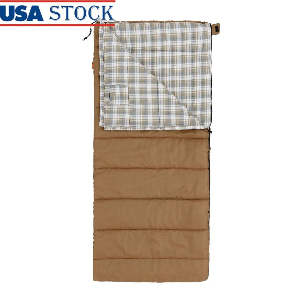 

35F Flannel Lined Sleeping Bag Rectangle Adult Outdoor Camping Warm Cozy Lightweight Durable Easy Carry Storage Pocket