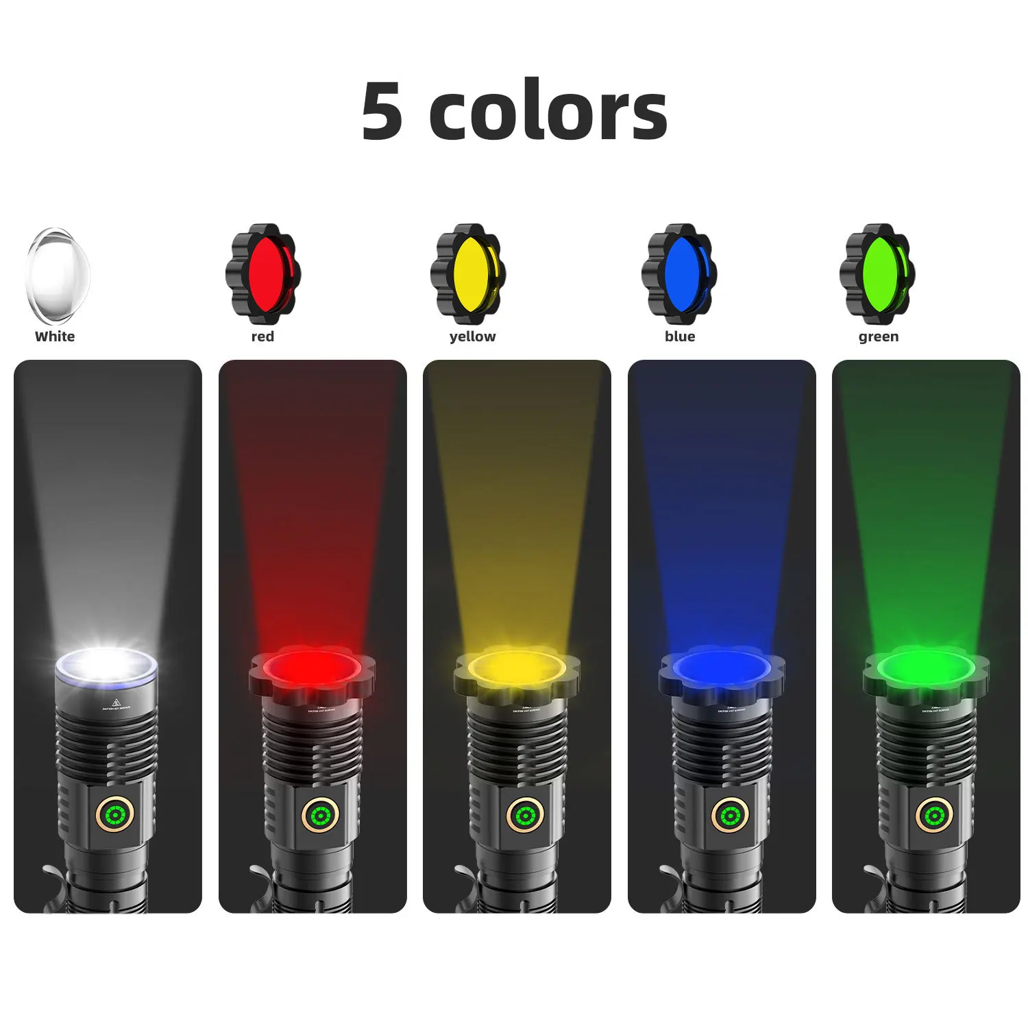 30W White Laser LED 1500 Lumens White Yellow Blue Green Red Light Zoomable USB Rechargeable 18650/21700 Battery Flashlight Torch