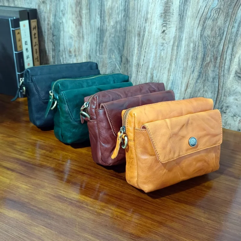 

2022 Summer New Arrival First Layer Vegetable Tanning Vegetable Tanned Hand-Held Pattern Cowhide Retro Casual Women's Cross-Body