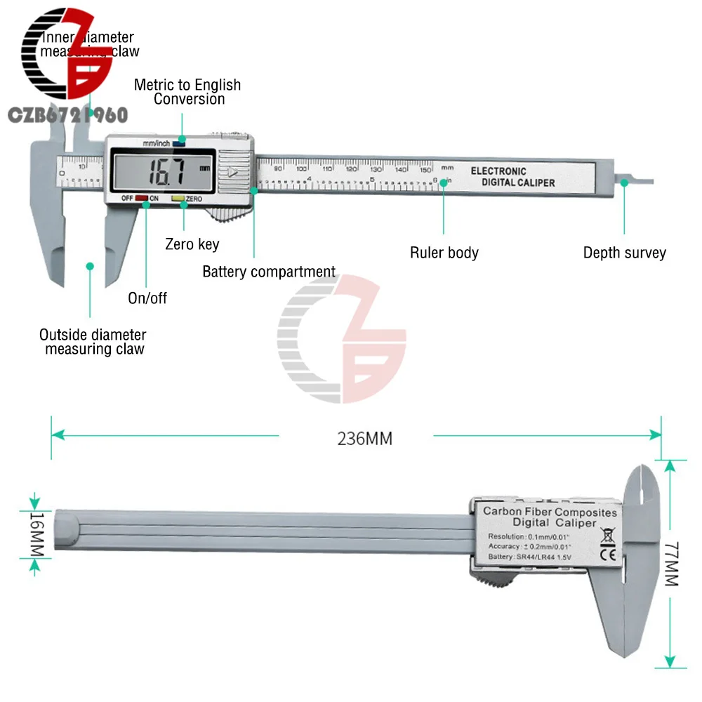 Caliper Measuring Tool Digital Caliper 100mm 150mm Digital Micrometer Waterproof Easy Switch from Inch to Millimeter Woodworking