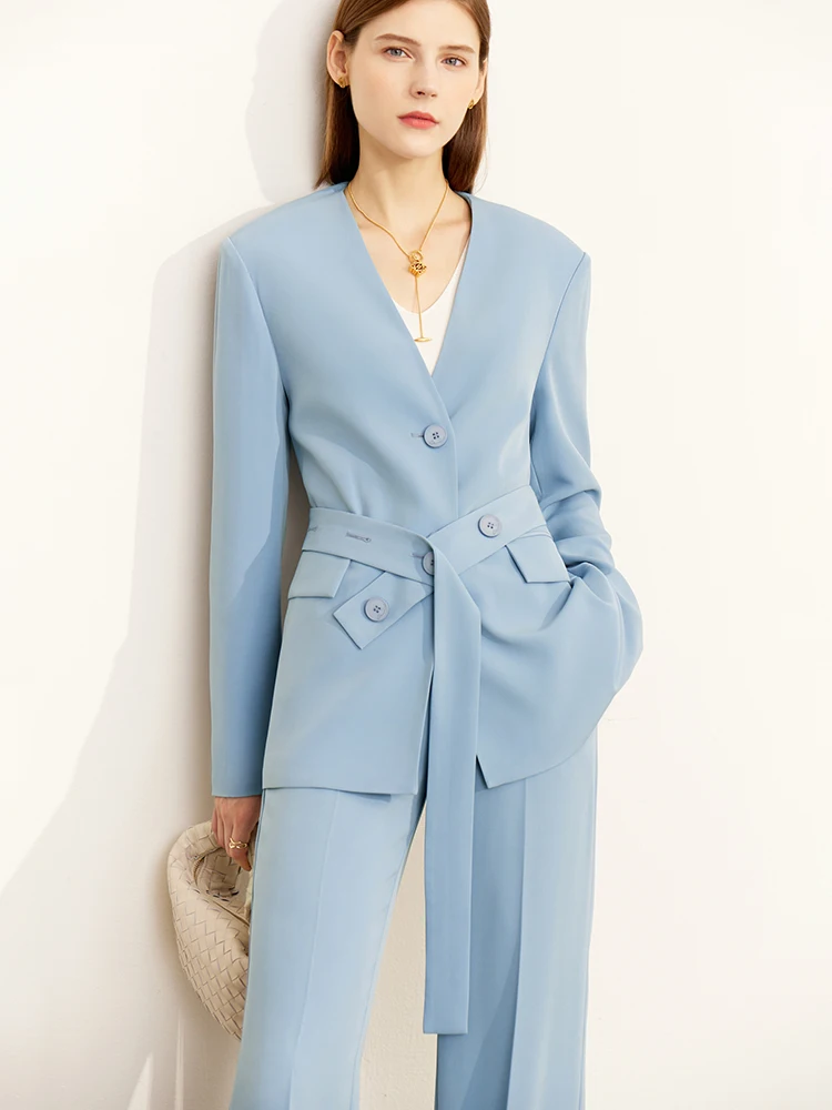 AMII Minimalism 2 Piece Sets Women Outfits 2023 Spring New Office Lady Commuter Casual Blazer+ All-match Wide-Leg Pants 12240900