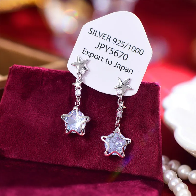 Little Star Inlaid Zirconia Cubic Zirconia Women's Silver Plated Pendant Fashion Ladies Jewelry 2023 New Style Stud Earrings image 3