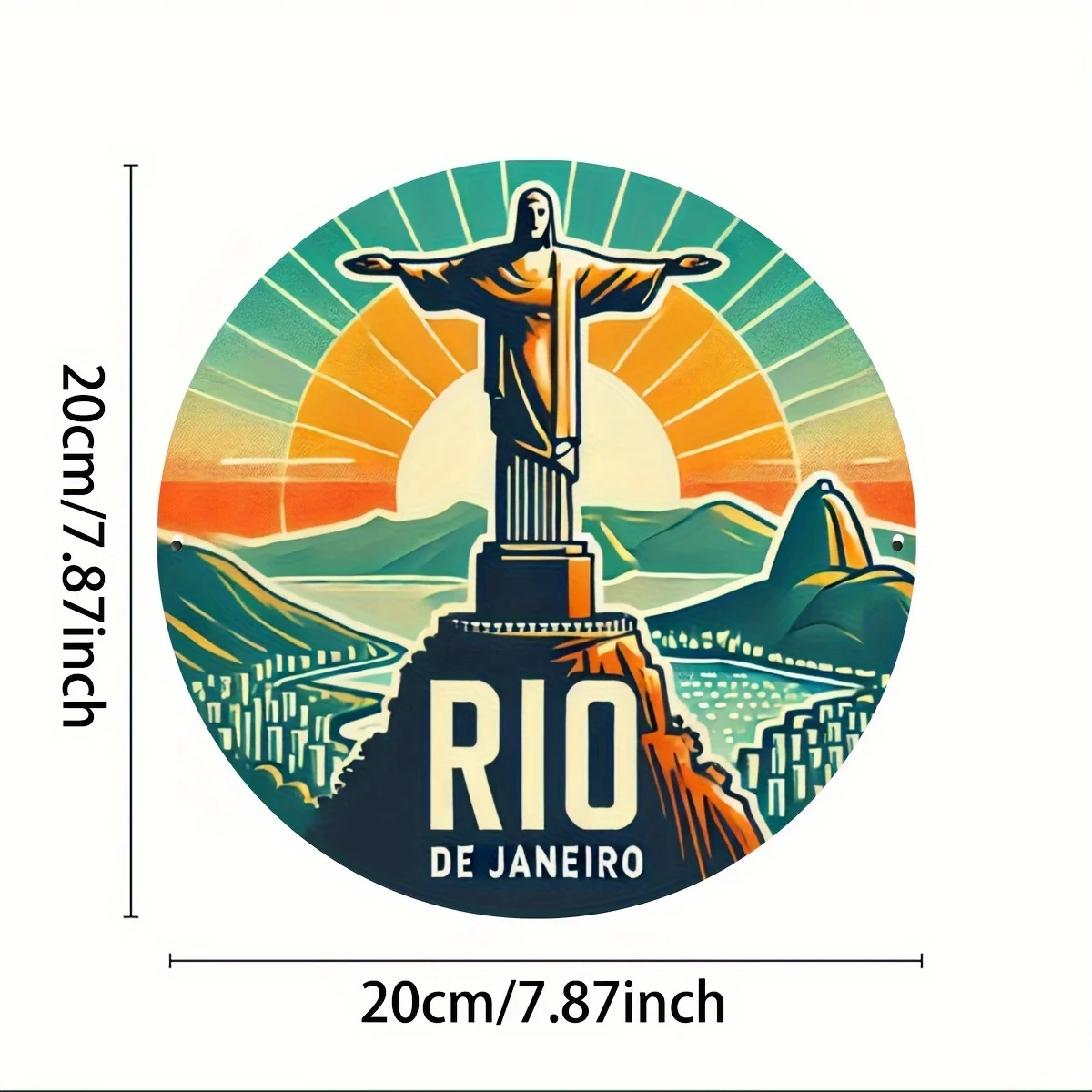 تمثال ريو دي جانيرو الأيقوني من الألومنيوم - مستدير 8 × 8 بوصة، مثالي لديكور المنزل والعطلات، الباب الأمامي، الجدار #2