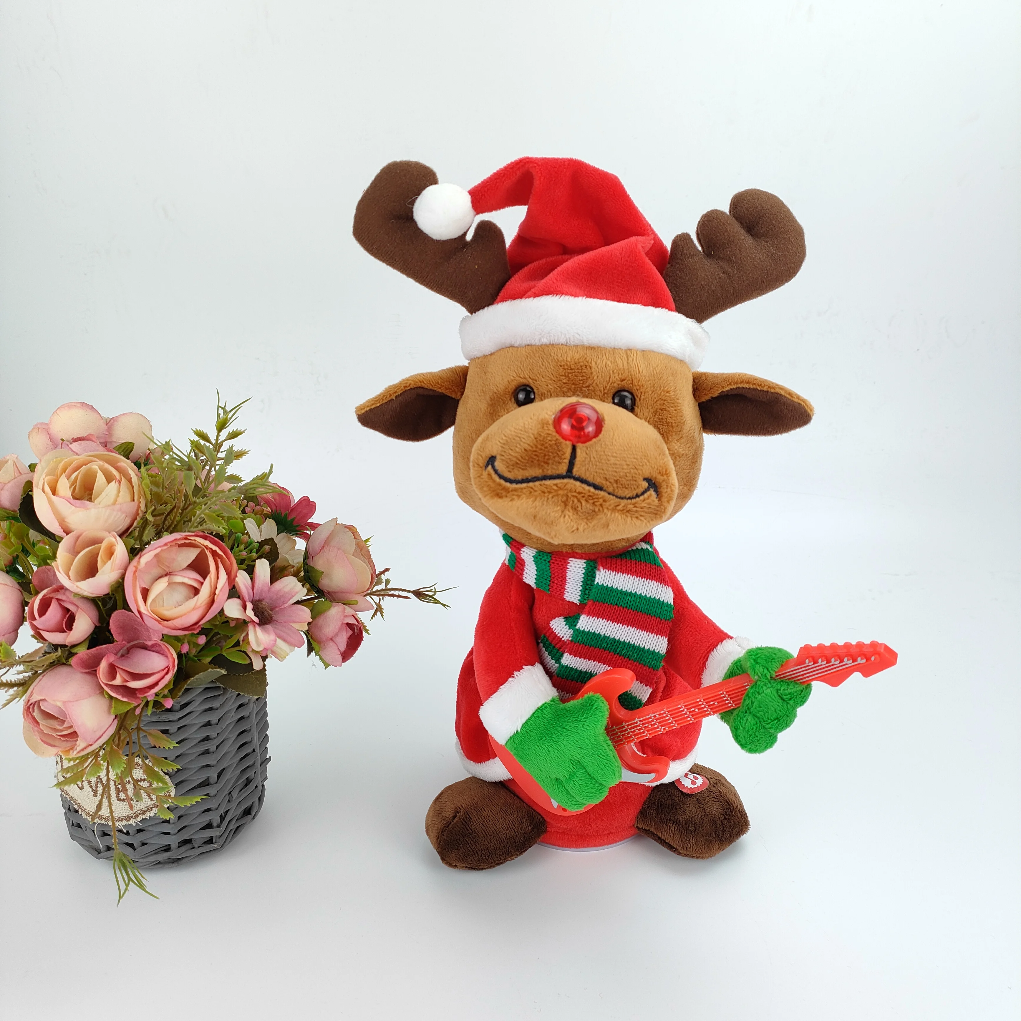 Peluche elettrico Babbo Natale gioca sassofono renna pupazzo di neve canta danza giocattolo per bambini