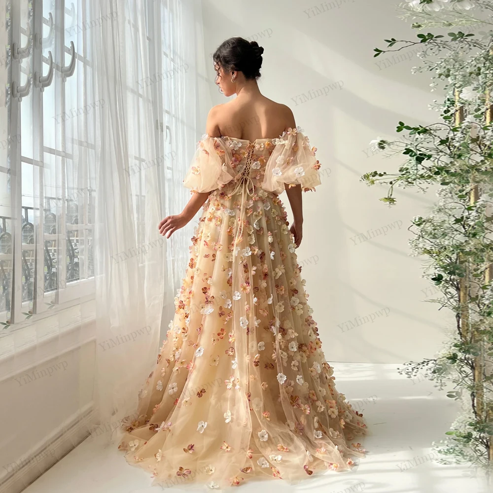 فساتين لحضور الحفلات الموسيقية على شكل زهور رعوية مطرزة بالدانتيل وأكمام قصيرة منتفخة فستان عيد ميلاد فاخر من vestidos de gala gradatius حسب الطلب #3