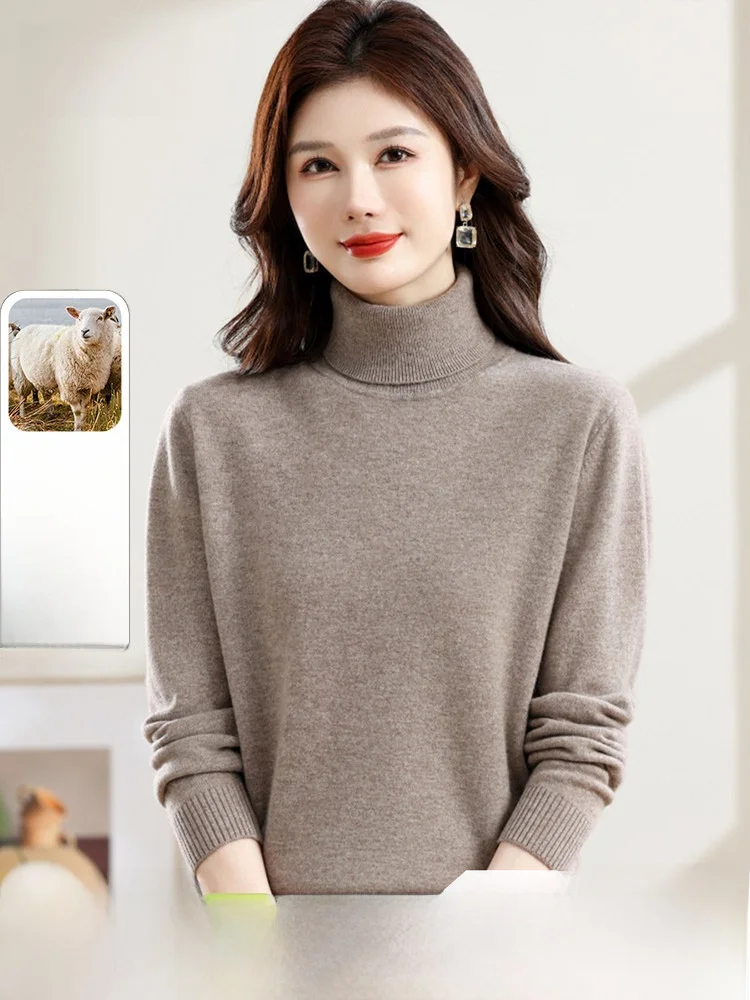 

100% Шерстяной свитер с высоким воротником для женщин, однотонный, комфортный, теплый пуловер, SNOW FLYING, незаменимая вещь для зимы