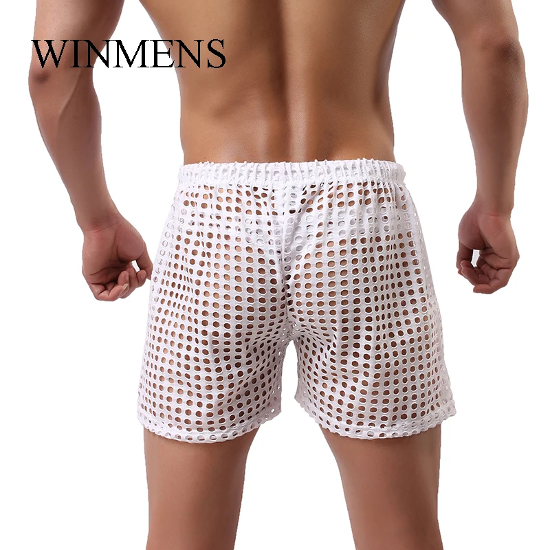 الكبار الرجال انظر من خلال النوم الملاكمين القصاصات شبكة صيد السمك مثلي الجنس مضحك انظر الداخلية سراويل بوكسر كاندي الألوان فضفاض صالة الملاكمين #2