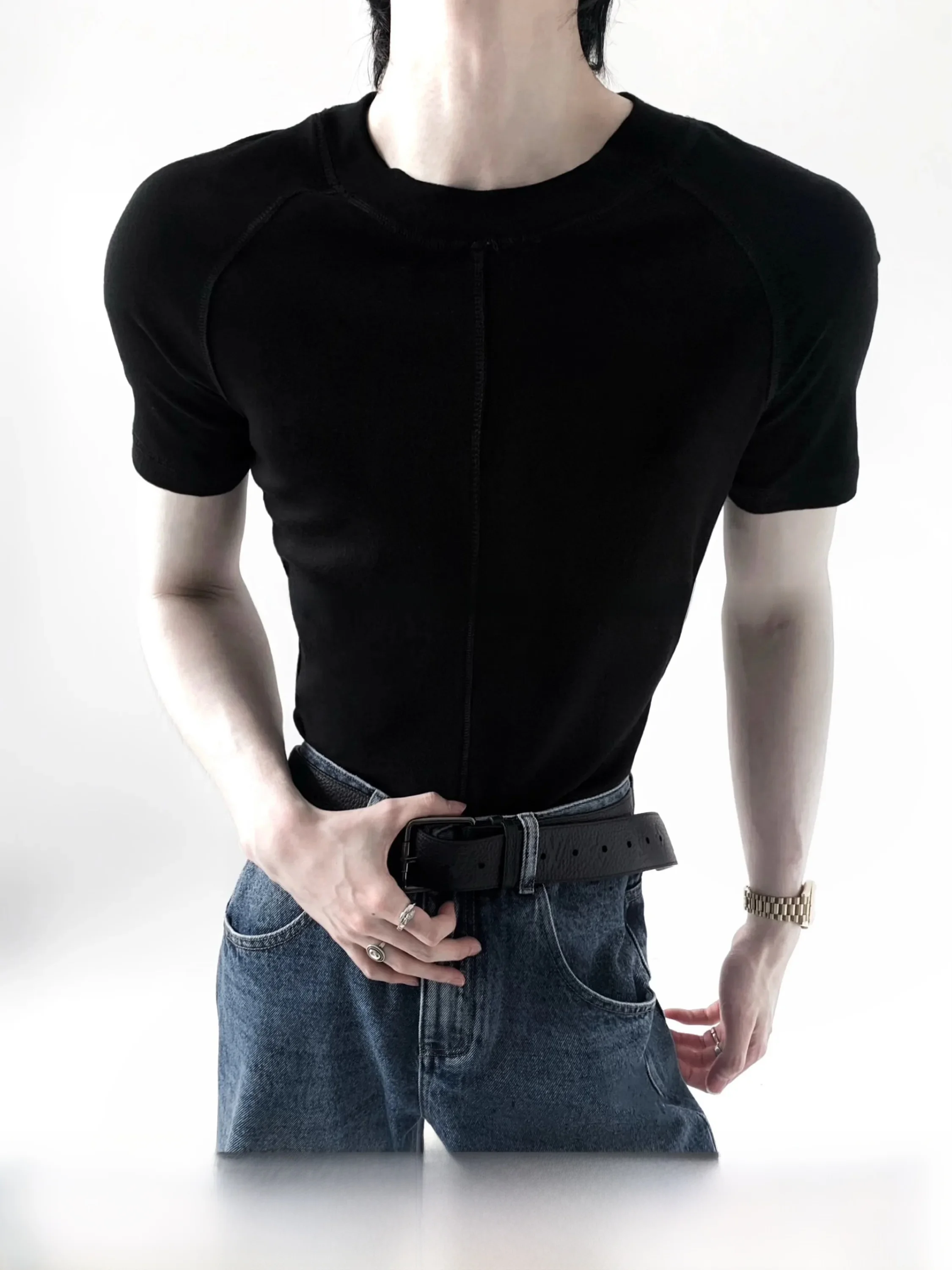 Skin-Friendly Cool Feeling Slim Fit Short Sleeve Merino Wool T-Shirt Autumn Mountain Wind Handmade Heat Press Shaping T-Shirt
