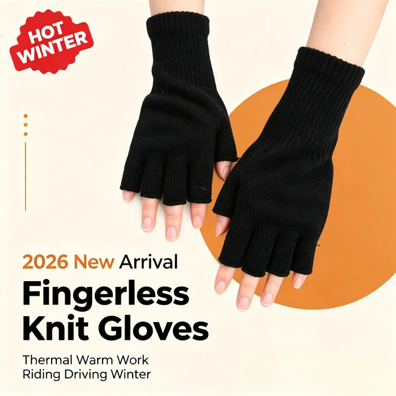 2026 Soft Thermal Fingerless Gloves Winter Warm Elastic Knit Mittens Unisex for Men Women Driving Writing Outdoor Work