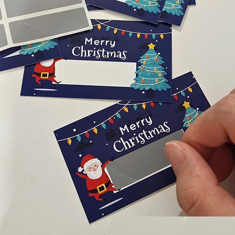 Tarjetas navideñas para rascar con Papá Noel, diseños de Feliz Navidad, entradas de recompensa navideñas autoadhesivas, etiquetas de regalo DIY personalizables